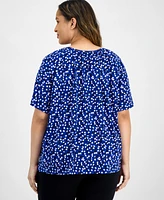 Ak Anne Klein Plus Size Keyhole-Cutout Flutter-Sleeve Top