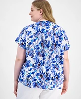 Ak Anne Klein Plus Printed Flutter-Sleeve Top