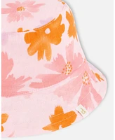 Deux par Deux Baby Girls Printed Muslin Bucket Hat Pink And Coral Flowers