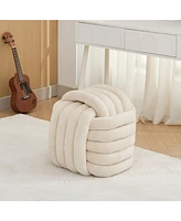 The Pop Home Chenille Fabric Modern Knot Design Ottoman, Comfortable Footstool for Living Room and Bedroom-The