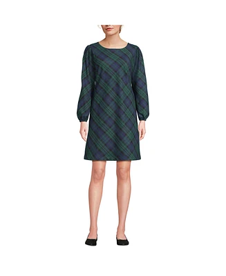 Lands' End Women's Brushed Flannel Scoop Neck Long Sleeve Above Knee Dress