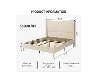 gaomon Queen Size Rattan Bed Frame with Headboard, Boho Cane Platform Bed Frame with Strong Metal Slat, Noise Free