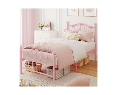 gaomon Twin Size Bed Frame, Heart Shaped Metal Bed Frame with Headboard and Footboard, Platform Bed Frame with Sturdy Slat Support