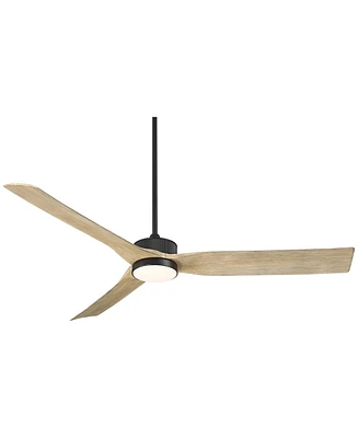 Casa Vieja 60" Montage Farmhouse Rustic Country Indoor Outdoor Ceiling Fan 3 Blade Led Light Remote Control Matte Black Finish Oak Finish Blades Bedro