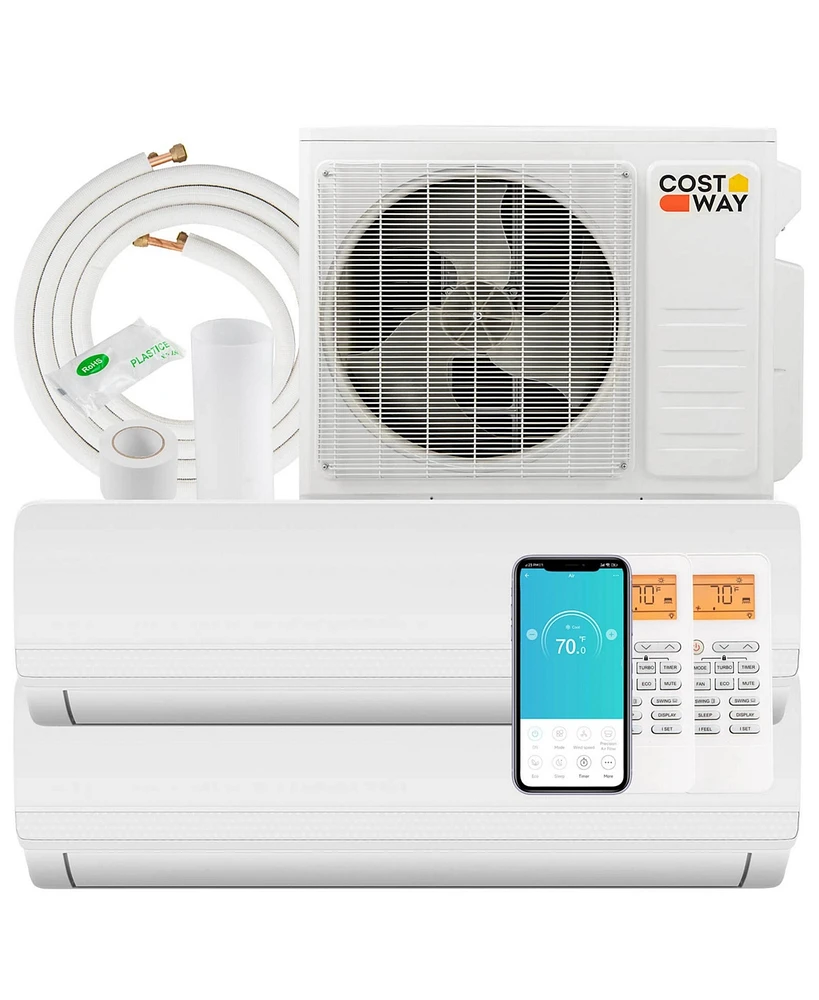 27K Btu(24000 Btu Ashrae) 2 Zone 12K Btu 19 SEER2 Mini Split Air Conditioner Work with Alexa