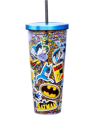 Spoontiques Batman Glitter Filled Acrylic Tumbler with Straw, Double Wall Insulated, 32 oz