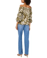 Vince Camuto Women's Tropical-Print Off The Shoulder Bubble Sleeve Tie Front Blouse