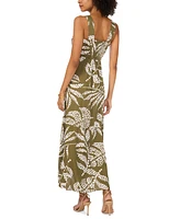 Vince Camuto Women's Printed Square-Neck Smocked-Back Maxi Dress