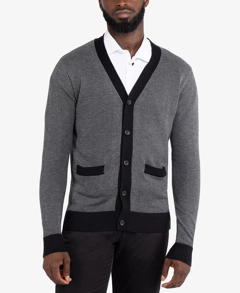 X-Ray Men's Herringbone Cardigan Sweater