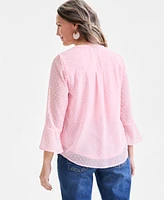 Style & Co Women's Textured Pintuck Ruffle Sleeve Top, Regular Petite