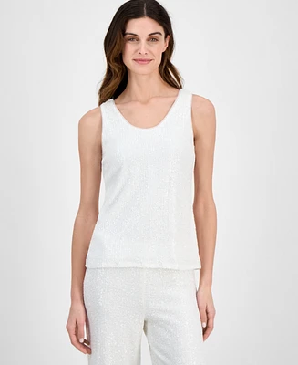 Anne Klein Women's Sequin Double-Scoop Sleeveless Tank