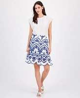 Anne Klein Women's Cotton Eyelet Scallop-Hem Skirt