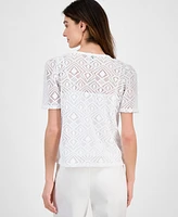 Anne Klein Women's Short-Sleeve Lace Overlay Blouse