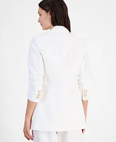 Anne Klein Women's Linen Blend Notch-Collar 3/4-Sleeve Open Jacket