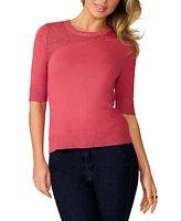 Melissa Paige Women's Lace-Panel Elbow-Sleeve Sweater, Regular & Petite