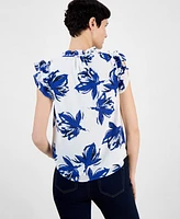 Anne Klein Women's Floral-Print Ruffle-Sleeve Blouse