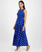 Anne Klein Women's Printed Smocked Tiered Maxi Dress