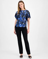 Anne Klein Women's Printed Flutter-Sleeve Boat-Neck Blouse