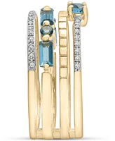 London Blue Topaz (1-3/8 ct.t.w.) & Diamond (1/10 ct. t.w.) Multirow Statement Ring in 14k Gold-Plated Sterling Silver