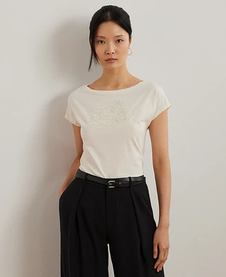 Lauren Ralph Lauren Petite Embroidered Jersey Tee