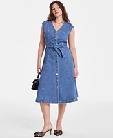 On 34th Women's Sleeveless Belted Denim Midi Dress, Exclusively at Macy's