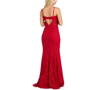 Morgan & Company Women's Sleeveless Glitter Lace Gown