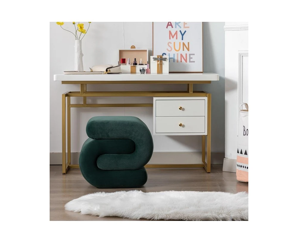 The Pop Home Chic S-Shape Velvet Footstool, Upholstered Makeup Stool, Modern Ottoman for Bedroom, Living Room, and Dressing Area-The