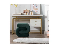 The Pop Home Chic S-Shape Velvet Footstool, Upholstered Makeup Stool, Modern Ottoman for Bedroom, Living Room, and Dressing Area-The