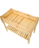 Sunnydaze Decor 42-Inch Wooden Outdoor Raised Garden Bed with Lower Shelf for Flowers, Herbs, and Vegetables