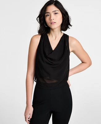 Bar Iii Women's Sheer Sleeveless Cowlneck Top, Exclusively at Macy's