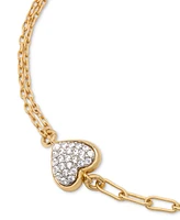 Kate Spade New York Gold-Tone Cubic Zirconia Pave Heart Double Chain Link Bracelet