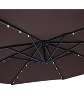 Sunnydaze Decor 10-Foot Offset Cantilever Solar Patio Umbrella - Features Outdoor Led Lights Crank, and Cross Base - Brown