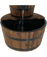 Sunnydaze Decor Country Wood Barrel 23-Inch 2-Tier Water Fountain - Electric Submersible Pump