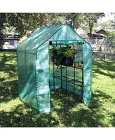 Portable Outdoor Grandeur Walk-In Greenhouse with 4 Steel Wire Shelves and Roll-Up Door - Green