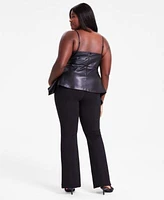 Bar Iii Trendy Plus Size Faux Leather Peplum Top Pull On Slit Hem Pants Exclusively At Macys