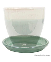 Ceramic Outdoor Flower Pot Saucers Set of 2 - Uv- and Frost-Resistant - Seafoam Glazed Finish