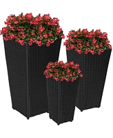 Sunnydaze Decor Black Polyrattan Planters with Handles - 3-Piece Set with 9-Inch, 11.5-Inch and 14.75-Inch Square Containers