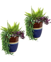 Sunnydaze Decor Captivating Vista 11.5-Inch Outdoor Ceramic Planters - Set of 2 - Beachcomber