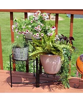 Iron Metal 3-Tiered Decorative Flower Plant Pot Holder Stand Display - Black - 2pk