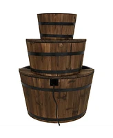 Sunnydaze Decor 30-Inch 3-Tier Wood Barrel Outdoor Water Fountain - Electric Submersible Pump