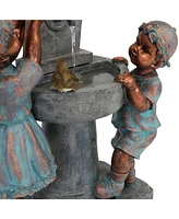 Sunnydaze Decor 30-Inch Boy and Girl at Bird Bath Outdoor Water Fountain - Electric Submersible Pump with Adjustable Flow