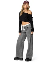Edikted Womens Drawstring Boxer Detail Jeans