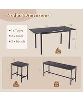 Gouun 5 Piece Dining Table Set for 4-6 with 2 Benches & 2 Stools for Kitchen Dining Room