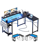 gaomon L Shaped Computer Gaming Desk with Power Outlet & Led Light