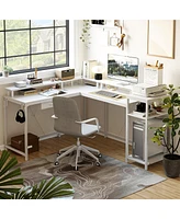 gaomon L Gaming Desk, 68" Home Office Desk with File Drawer & Power Outlet, Computer Corner Desk