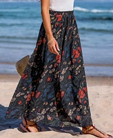 Cupshe Women's Midnight Florals Elastic Waist Maxi Skirt