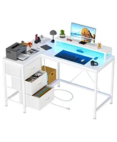 gaomon L Shaped Desk with Power Outlets & Led Lights