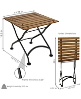 European Chestnut Wood Folding Square Side Table - For Indoor or Outdoor Use - 20-Inch - Brown