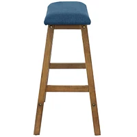 Rubberwood Backless Counter-Height Stools - Weathered Oak Finish with Blue Cushions - Set of 2