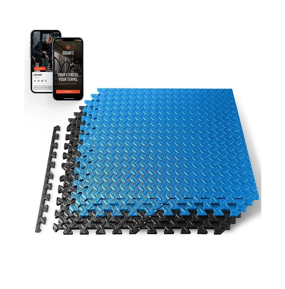 Squatz 6-Piece Puzzle Exercise Mat, Eva Foam Tiles, Blue/Black